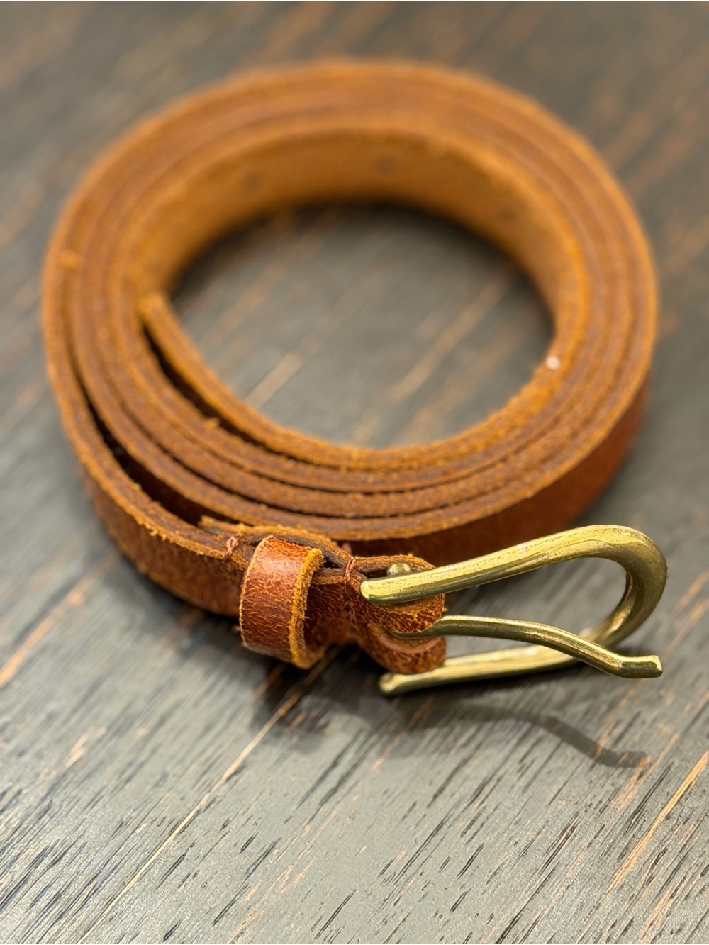 Most Wanted USA Brown Genuine Leather Brass Buckle Belt Size L NWT
